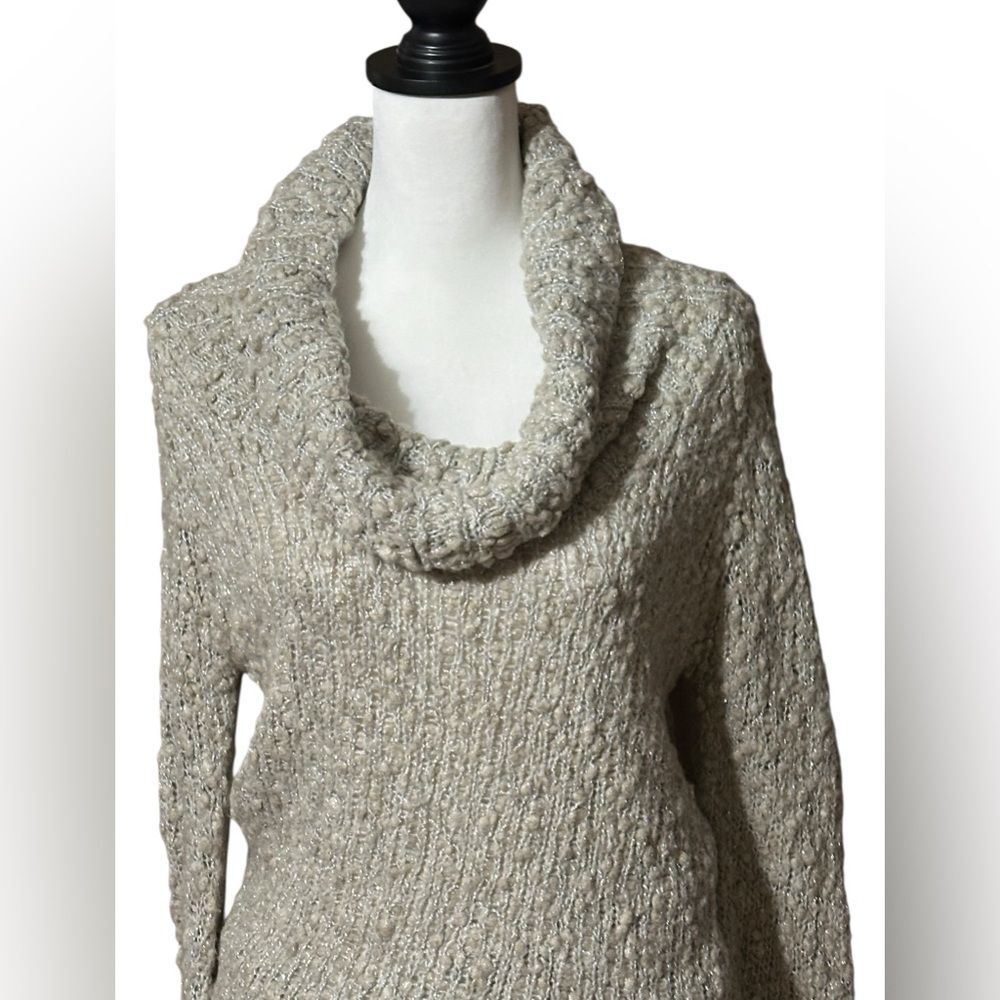 MNG Textured Tan and Silver Cowl Neck Sweater Sz M